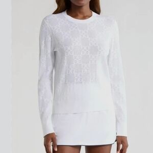 G/Fore Women's White Pointelle Snow Monogram Crewneck Golf Sweater XL Golfcore